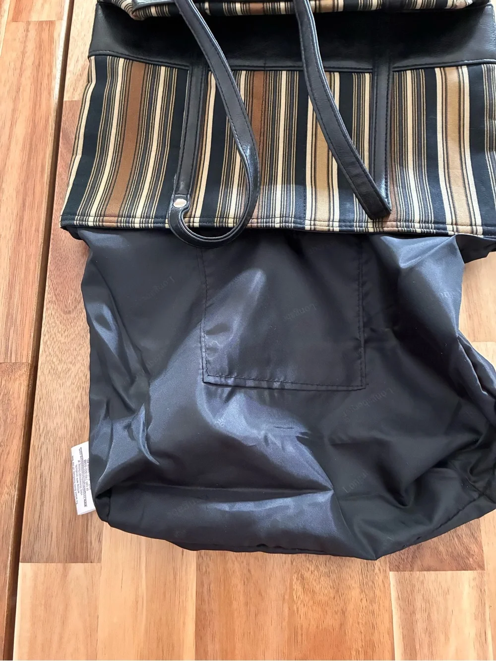 Longaberger Homestead Tote Bag Handbag Purse Black, Brown, Tan Stripe